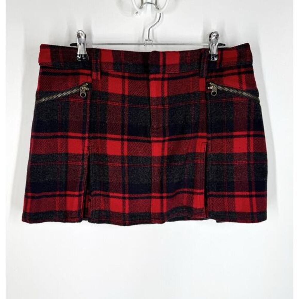 Vintage‎ Free People Skirt 6 Tartan Kilt Red Black Plaid Pleated Exposed Zipper